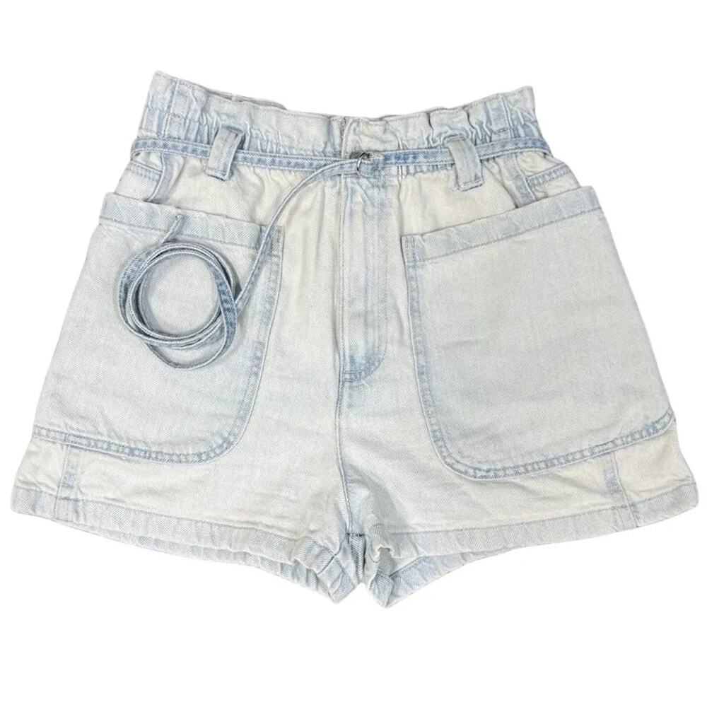 Zara Light Wash Denim Paper Bag Shorts with Belt